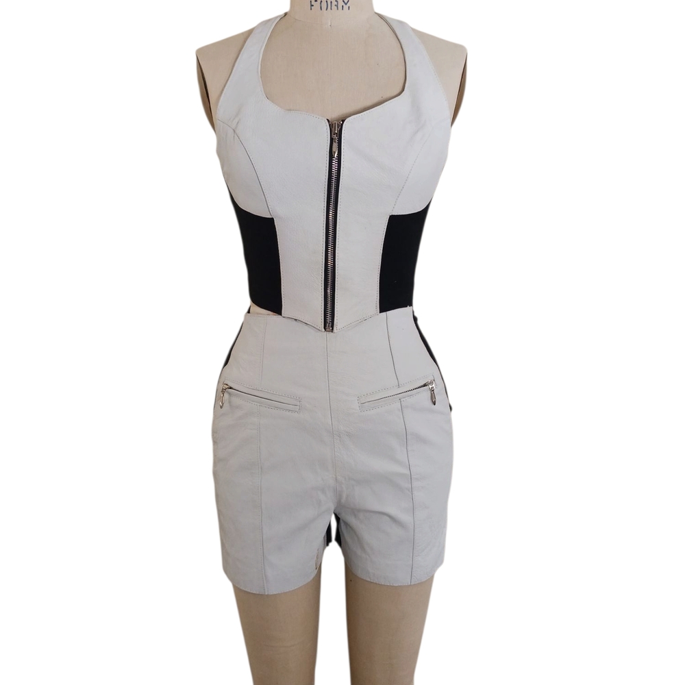 Stylish Halter Zip-Up Romper